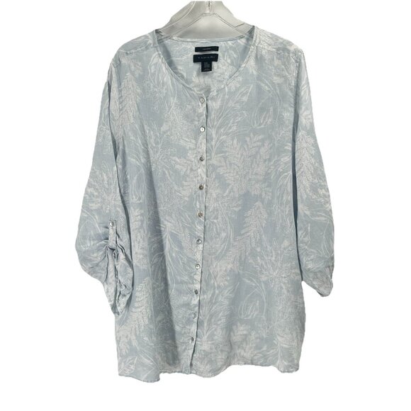 Tahari Blue Linen Button Down Shirt Coastal Grandma Sz 2X - Picture 1 of 4